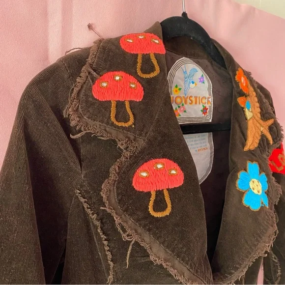 1970 Johnny Was Vintage Joystick Embroidered Brown Corduroy Blazer Jacket Large - Picture 6 of 13